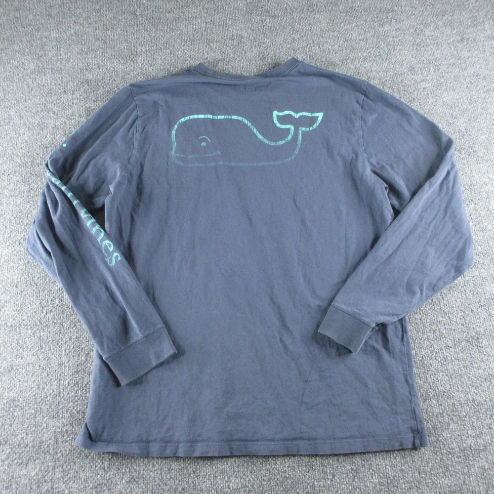Vineyard Vines Shirt Mens Medium Blue Long Sleeve Whale Pocket Graphic Tee